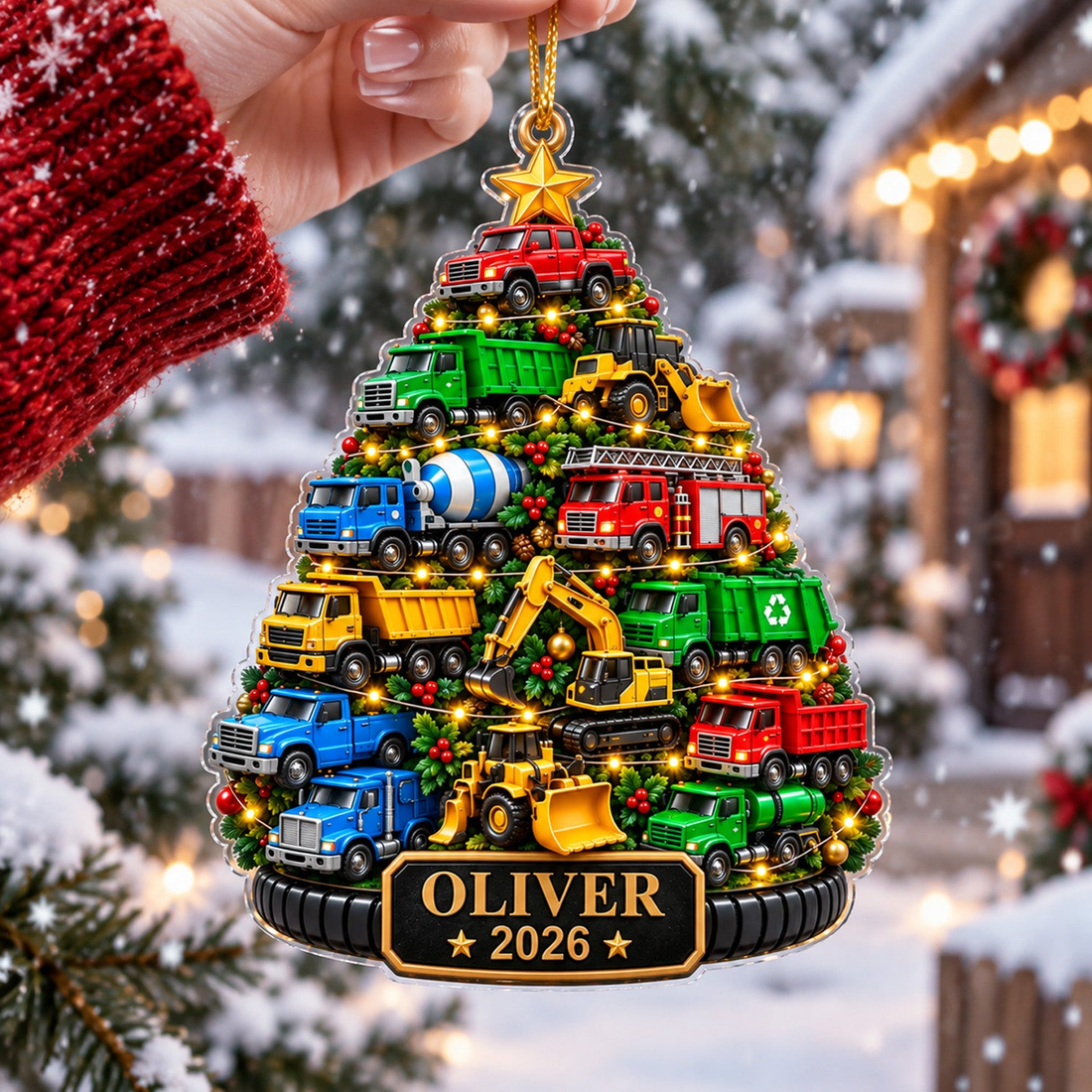 Christmas Truck Parade Personalized Acrylic Ornament Custom Name Kids Ornament Truck Kids Christmas Tree Ornament