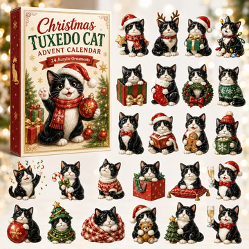 Christmas Tuxedo Cat Advent Calendar 2026 - 24-Day Countdown, Acrylic Charms Every Day Bring New Suprises
