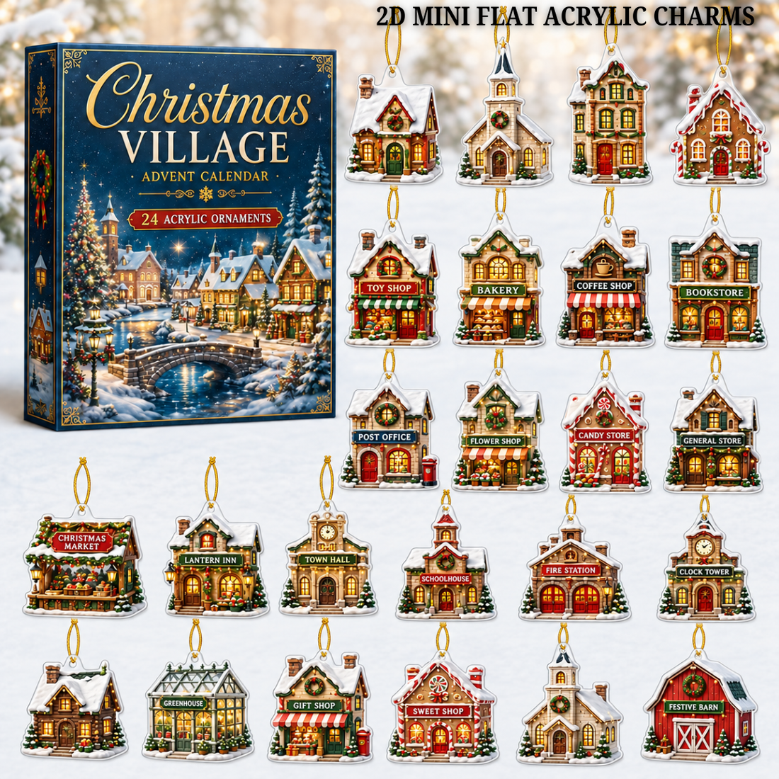Christmas Village Houses Advent Calendar 2026 24 Day Festive Countdown Acrylic Charms Blind Box Gift For Family Friends