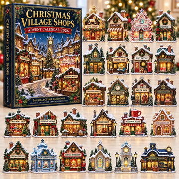 Christmas Village Shops Advent Calendar 2026 - 24-Day Countdown, Acrylic Charms