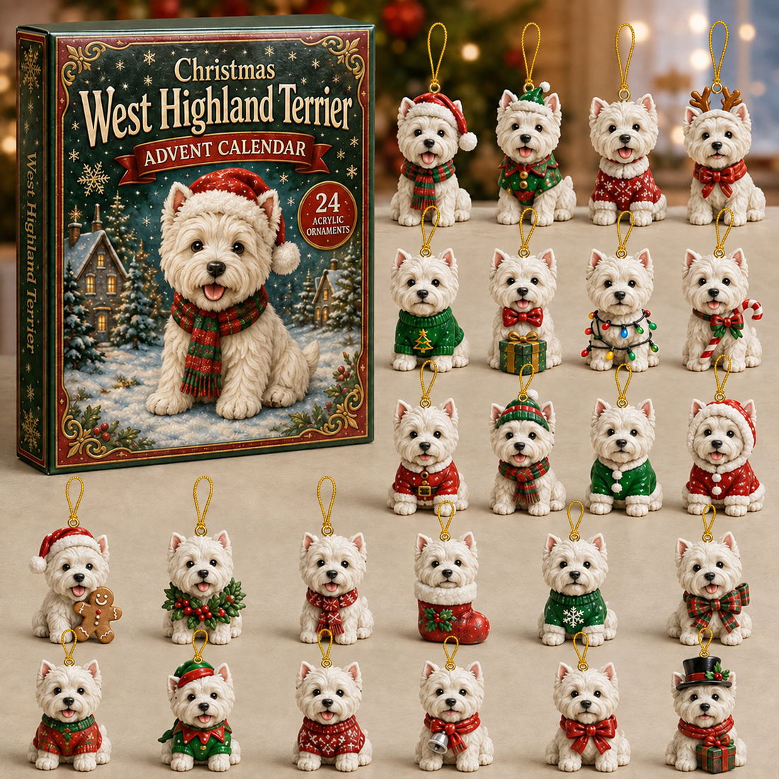 Christmas West Highland Terrier Advent Calendar 2026 24 Day Festive Countdown Acrylic Charms Blind Box Gift For West Highland Terrier Lovers