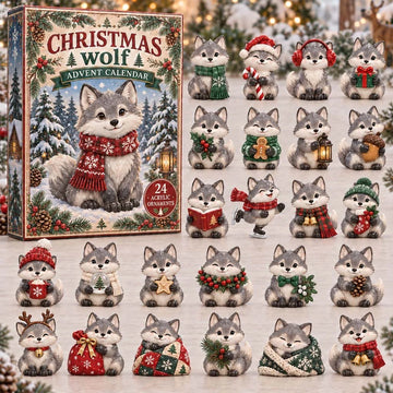 Christmas Wolf Pup Scarf Advent Calendar 2026 - 24-Day Countdown, Acrylic Charms