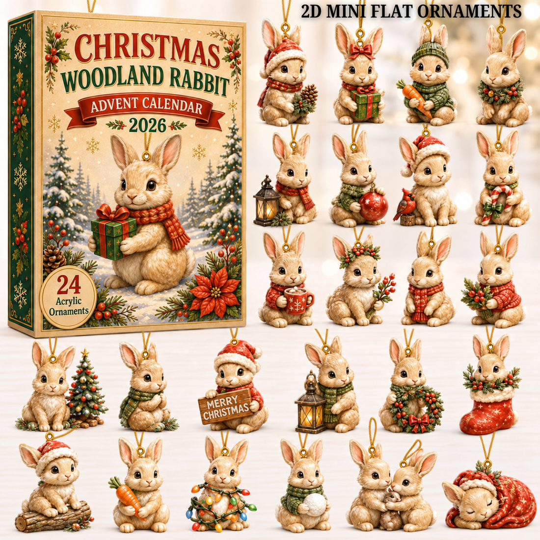 Christmas Woodland Rabbit Advent Calendar 2026 24 Day Festive Countdown Acrylic Charms Blind Box Gift For Woodland Lovers Family Friends