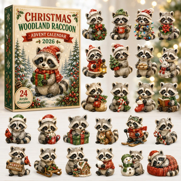 Christmas Woodland Raccoon Advent Calendar 2026 - 24-Day Countdown, Acrylic Charms Every Day Bring New Suprises
