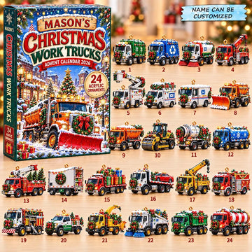 Christmas Work Trucks Advent Calendar 2026 - 24-Day Countdown, Acrylic Charms