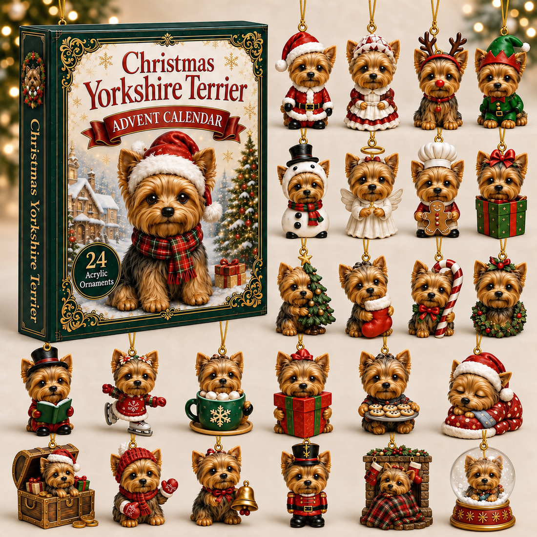 Christmas Yorkshire Terrier Advent Calendar 2026 24 Day Festive Countdown Acrylic Charms Blind Box Gift For Dog Lovers