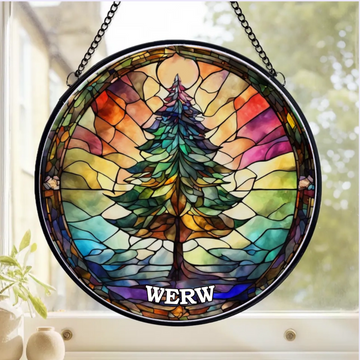 Christmas Tree Family Name Personalized Window Stained Glass Window Hanging Suncatcher Wsg131up