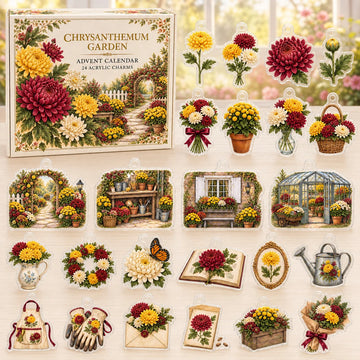 Chrysanthemum Flower Advent Calendar 2026 - 24-Day Countdown, Acrylic Charms