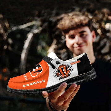 Cincinnati Bengals Hey Dude Shoes Custom Your Name, White Hey Dudes, Sport Shoes For Fan - Ingenious Gifts Your Whole Family