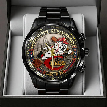 Cincinnati Reds 135th Anniversary 2025 Black Stainless Steel Watch – TANTN17066