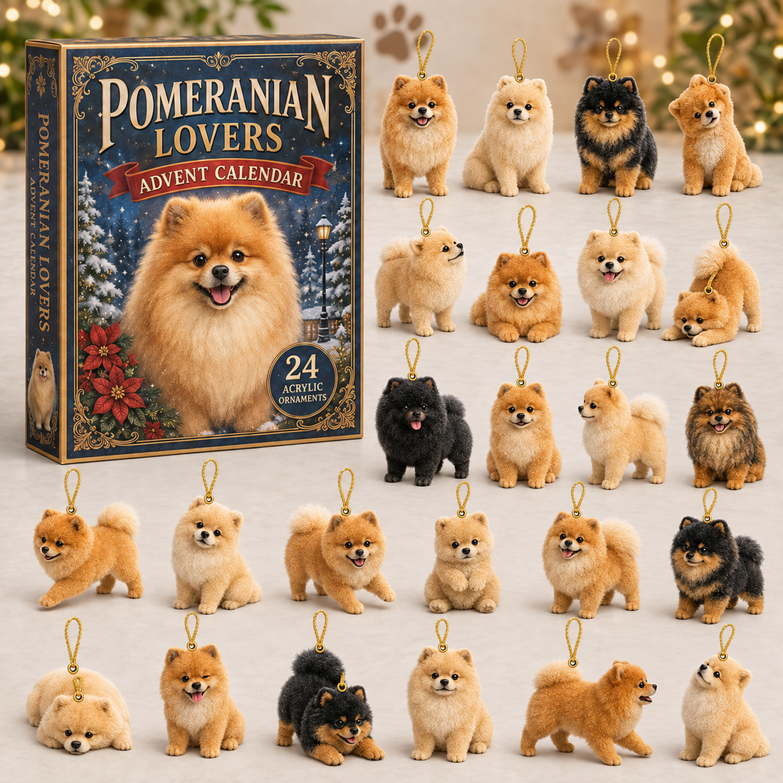 Classic Pomeranian Advent Calendar 2026 24 Day Festive Countdown Acrylic Charms Blind Box Gift For Dog Lovers