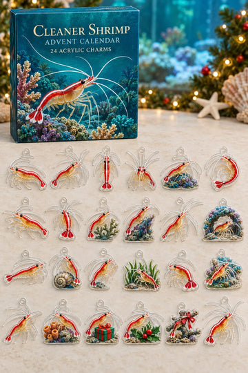 Cleaner Shrimp advent calendar with 24 custom-shaped flat acrylic charms and printed dimensional artwork 2026 - 24-Day Countdown, Acrylic Charms