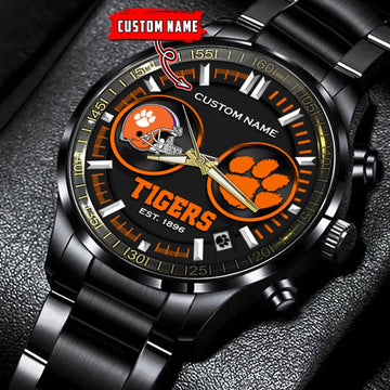 Clemson Tigers NCAA Personalized Black Stainless Steel Watch Gift For Fans