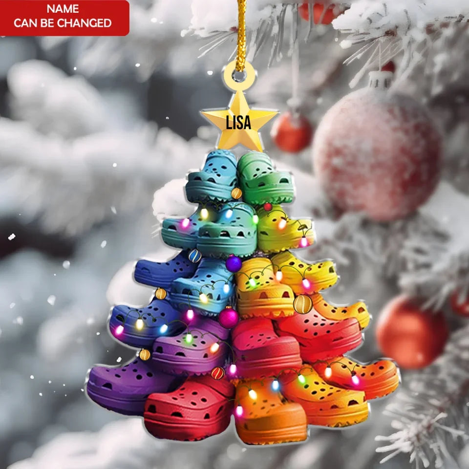 Clogs Christmas Tree Personalized Acrylic Ornament Funny Crocs Christmas Tree Ornament Custom Name