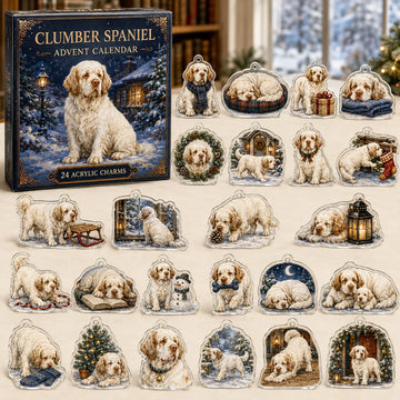 Clumber Spaniel Winter Advent Calendar 2026 - 24-Day Countdown, Acrylic Charms