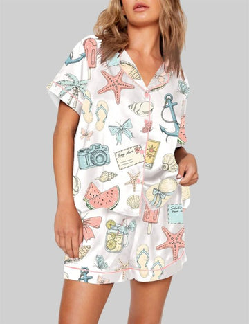 Coastal Coquette Seashell Summer Vibes Beach Pajama Set