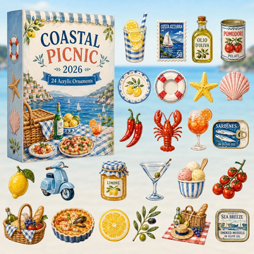 Coastal Picnic Advent Calendar 2026 - 24-Day Countdown, Acrylic Charms Every Day Bring New Suprises
