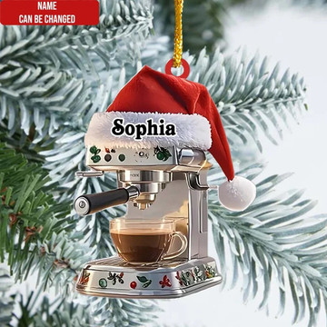 Coffee Machine With Santa Hat Personalized Acrylic Ornament Christmas Tree Decor