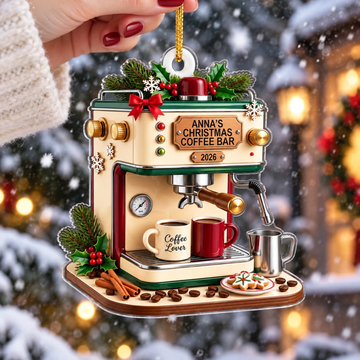 Coffee Maker Christmas Personalized Acrylic Ornament Custom Espresso Machine Xmas Decor 2026 Gift For Coffee Lover Barista Coffee Bar Ornament