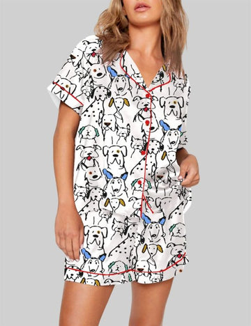 Color Pop Doodle Dogs Cute Dogs Print Pajama Set