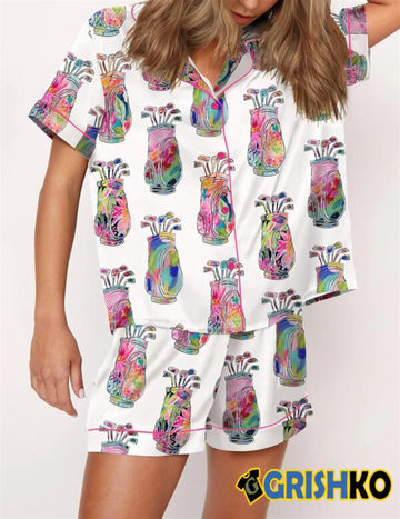 Colorful Abstract Golf Bag Satin Pajama Set