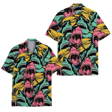 Colorful Shark Hawaiian Shirt For Men Women, Shark Hawaiian Shirts HE0018