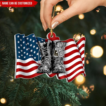 Combat Boots With American Flag Custom Name Military Branch Flag Personalized Acrylic Ornament