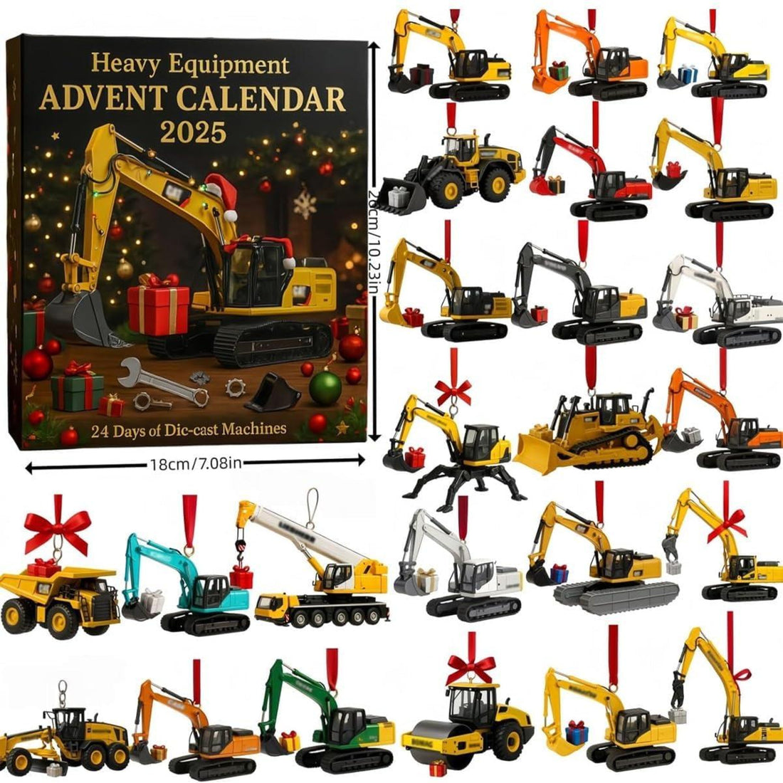Construction Vehicles 2D Acrylic Advent Calendar 2026 24 Day Christmas Countdown With Mini Trucks And Diggers Fun Gift For Kids Families