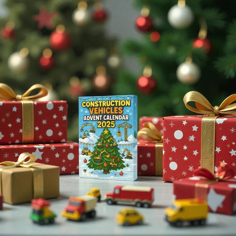 Construction Vehicles Advent Calendar 2026 24 Day Christmas Countdown Truck Excavator Toy Set Gift For Vehicle Lovers