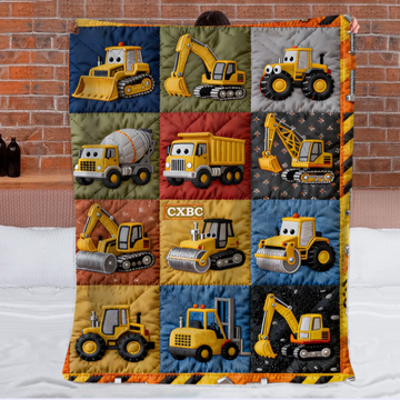 Construction Machines Customized Blanket - Personalized Name - Gift For Kids, Children, Building Machinery Enthusiast