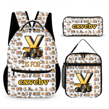 Construction Vehicle - Personalized First Letter Customized Boy Backpack - School Season Gift for Boys