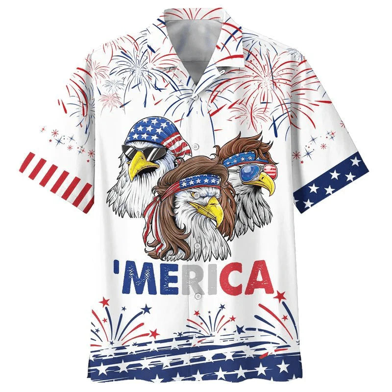 Cool American Eagle Aloha Hawaiian Shirts For Summer, American Independence Day Hawaiian Shirt For Men Women, 4th Of July Gift For Eagle Lovers