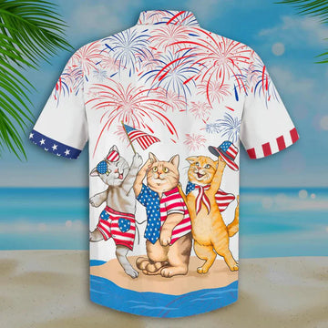 Cool Cat Aloha Hawaiian Shirts For Summer, American Shorthair Shirts Independence Day Aloha Hawaiian Shirt For Men Women, Patriotic, Cat Pet Lovers
