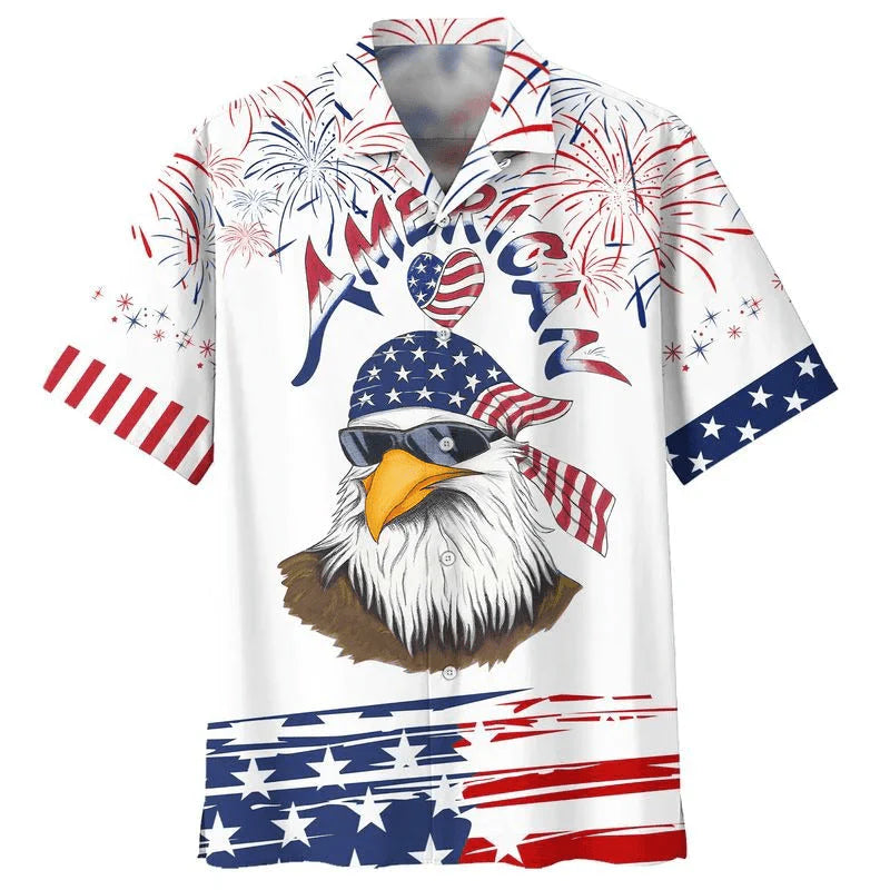 Cool Eagle American Aloha Hawaiian Shirts For Summer, US Flag Independence Day Aloha Hawaiian Shirt For Men Women, Best Gift Fourth Of July For Friend