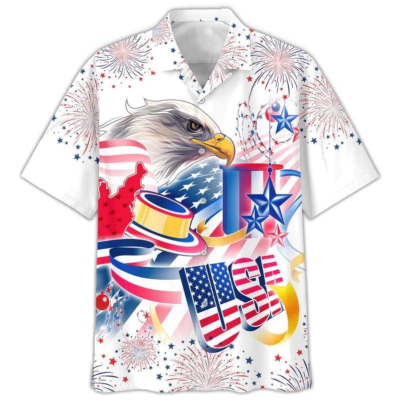 Cool Eagle USA Independence Day Aloha Hawaiian Shirts For Summer, Happy Fourth Of July Hawaiian Shirt For Men Women, Patriotic Gift For Eagle Lovers