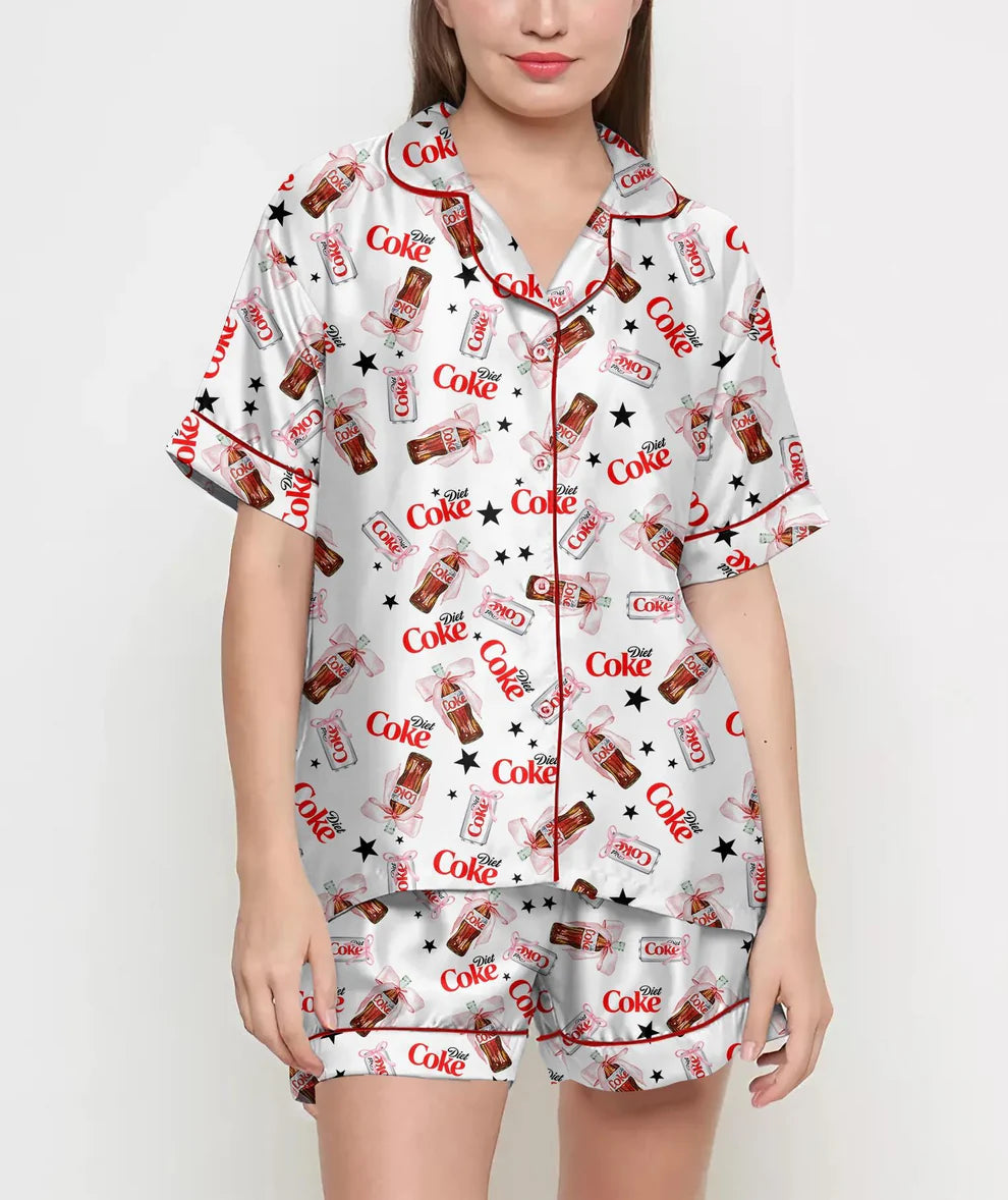 Coquette Diet Drink Pajamas Satin Set, Mother's Day Gift, Gift For Her, Gift For Mama, Birthday Gift, Bridesmaid Gifts Women Pjs