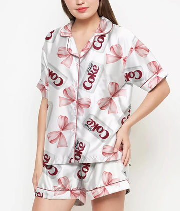 Coquette Diet Drink Pajamas Satin Set, Mother's Day Gift, Gift For Her, Gift For Mama, Birthday Gift, Bridesmaid Gifts, Women Gift Diet Coke 1