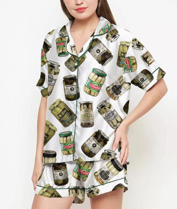 Coquette Pickles Pajamas Satin Set, Mother's Day Gift, Gift For Her, Birthday Gift, Pjs For Women, Bridesmaid Giftss 4305048736
