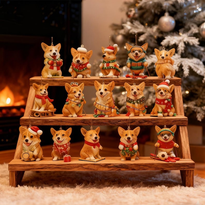 Corgi Advent Calendar 24 Pcs 2D Acrylic Ornaments Christmas Countdown Hanging Decor Gift For Dog Lovers Cute Corgi Themed Gif