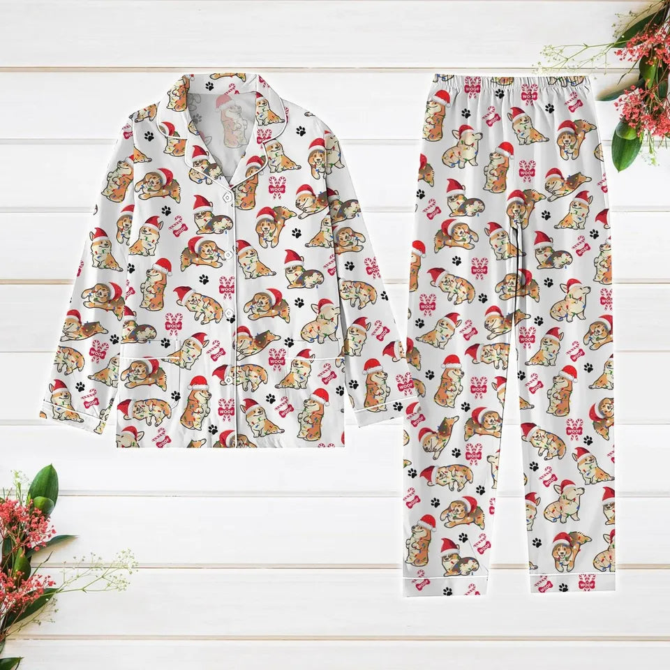 Corgi Christmas Pajamas Set, Corgi Santa Women Pajamas, Dog Owner Xmas Pajamas, Pets Lover Holiday Pajamas, Dog Mom Gift