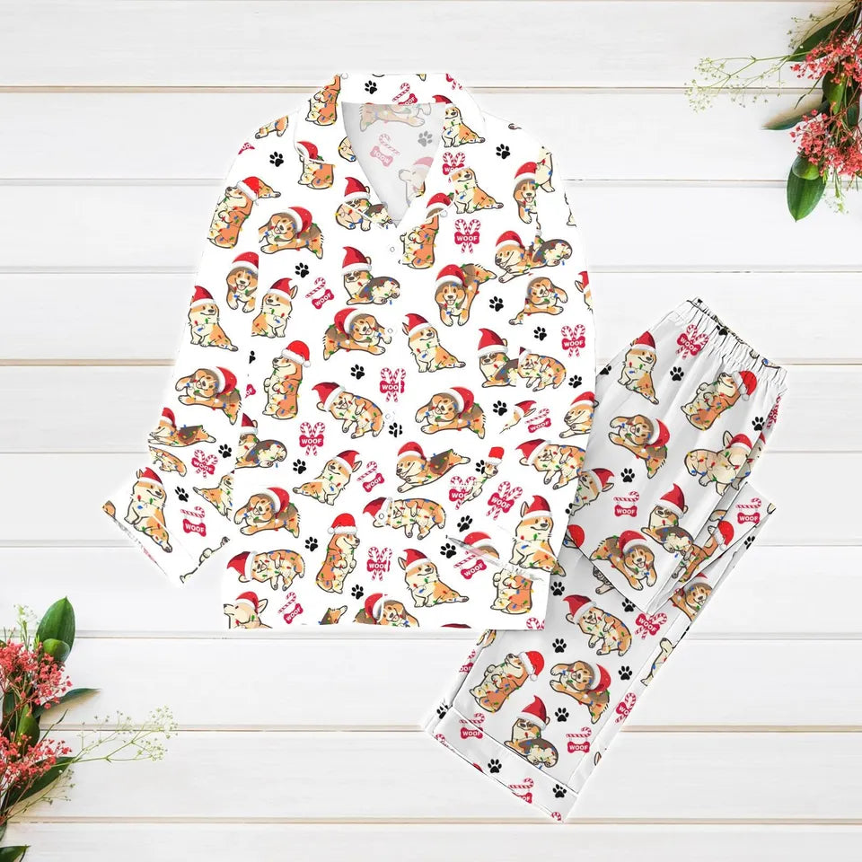 Corgi Christmas Pajamas Set, Corgi Santa Women Pajamas, Dog Owner Xmas Pajamas, Pets Lover Holiday Pajamas, Dog Mom Gift