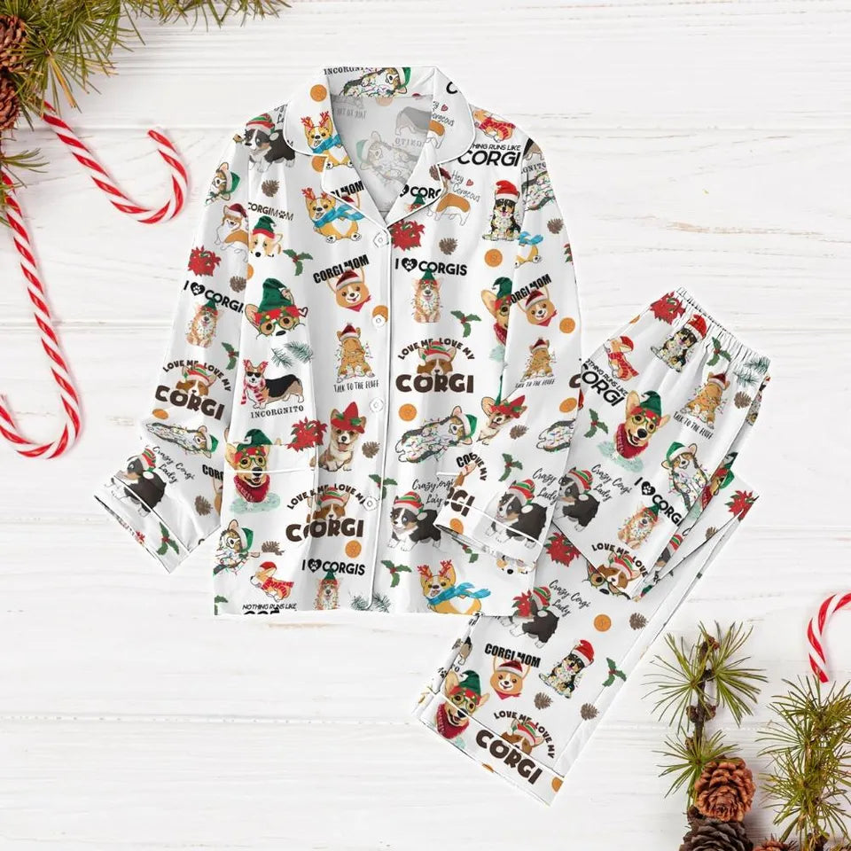 Corgi Dog Christmas Pajamas, Santa Corgi Holiday Pajamas, All I Want For Christmas Is Corgi Shirt, Dog Lover Pajamas, Corgi Mom Shirt