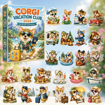 Corgi Vacation Club Advent Calendar 2026 - 24-Day Countdown, Acrylic Charms Every Day Bring New Suprises