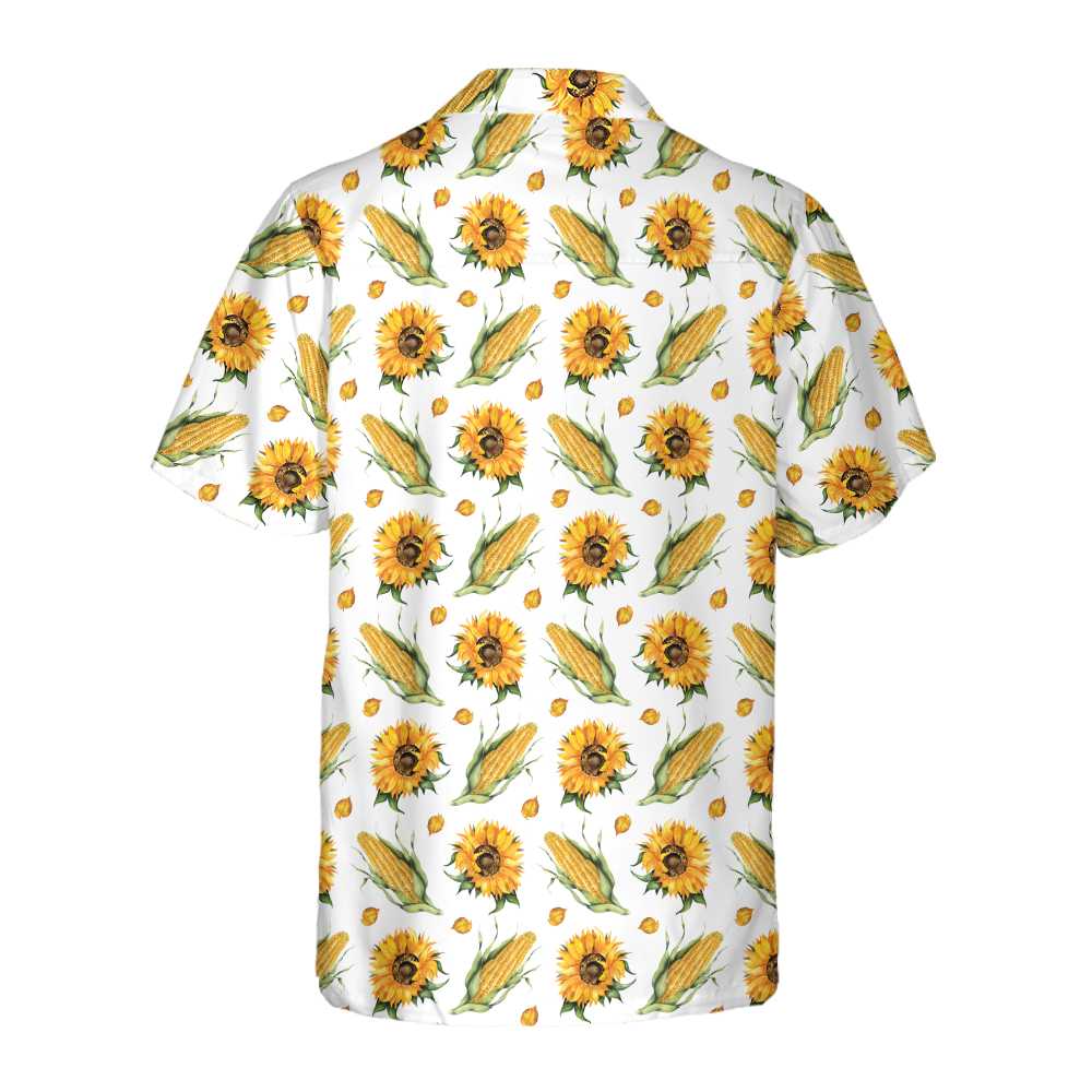 Corn And Sunflower Pattern Floral Corn Hawaiian Shirt, Corn Shirt For Adult, Corn Print Shirt