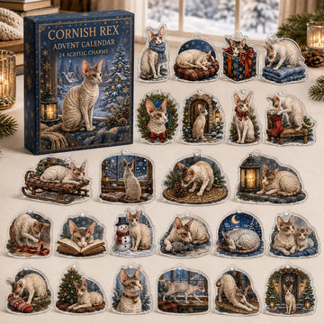 Cornish Rex Winter Advent Calendar 2026 - 24-Day Countdown, Acrylic Charms