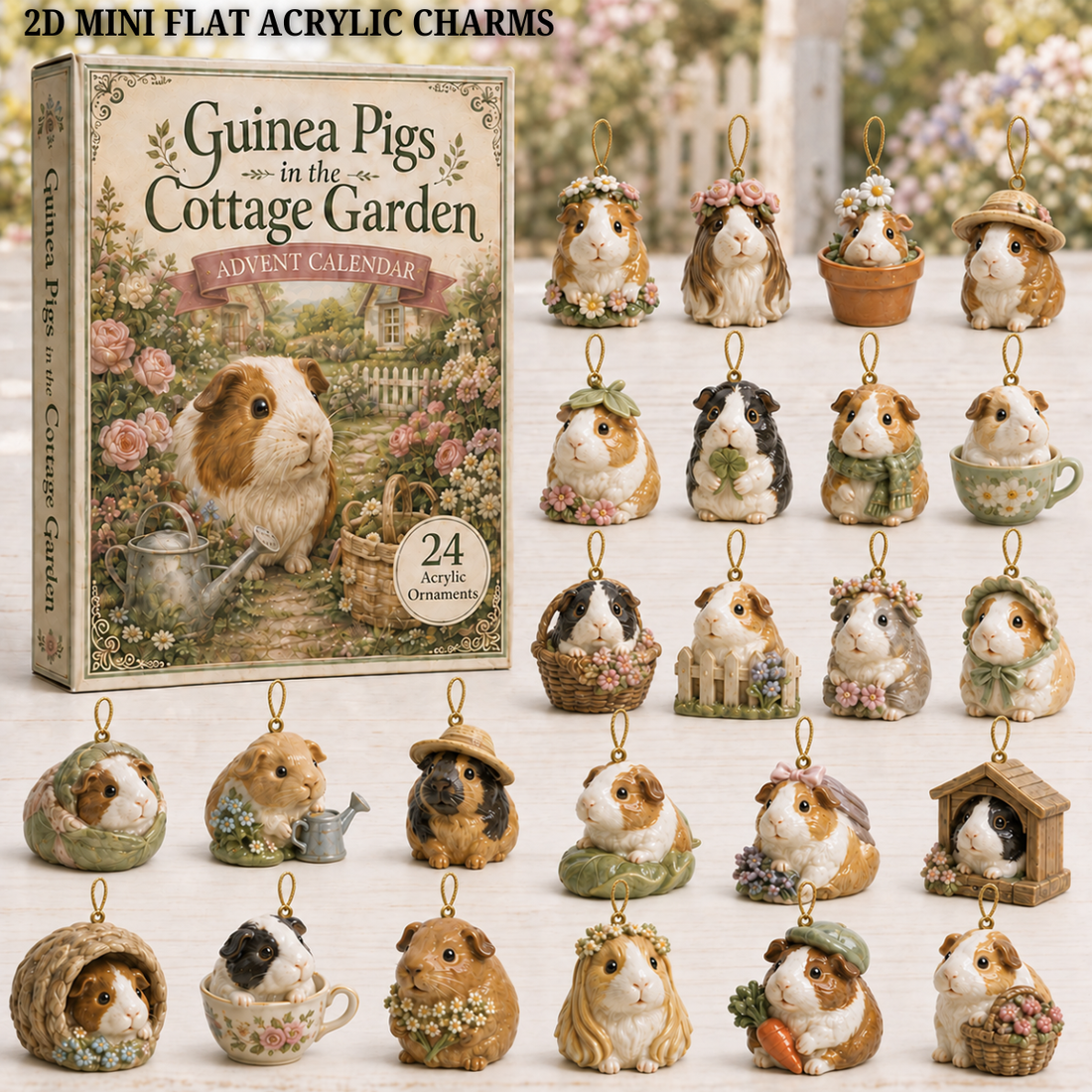 Cottage Guinea Pig Advent Calendar 2026 24 Day Festive Countdown Acrylic Charms Blind Box Gift For Guinea Pig Lovers