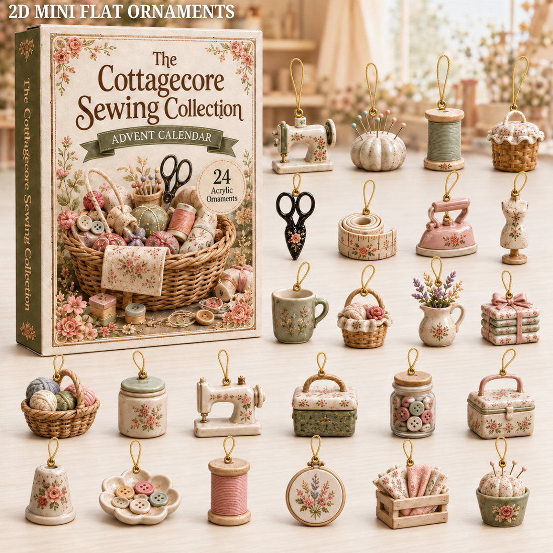 Cottagecore Sewing Advent Calendar 2026 24 Day Festive Countdown Acrylic Charms Blind Box Gift For Sewing Lovers