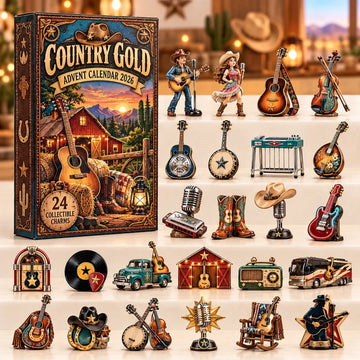 Country Gold Advent Calendar 2026 - 24-Day Countdown, Acrylic Charms