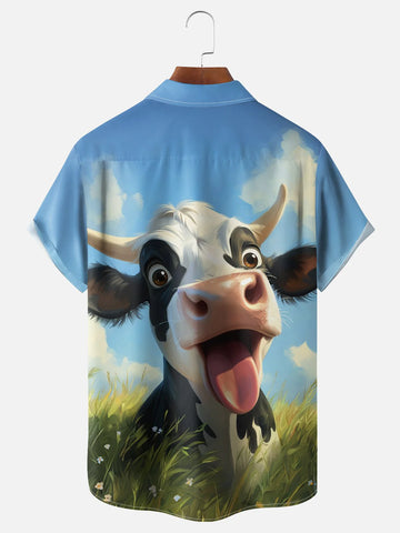 Cow Chest Pocket Casual Hawaiian Shirt