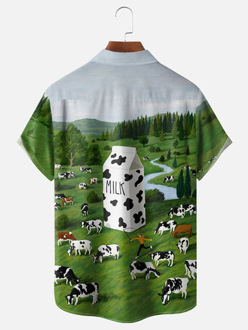 Cow Farm Funny Chest Pocket Casual Hawaiian Shirt